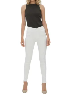 Pantalon blanc uni avec une coupe slim et une taille intermédiaire