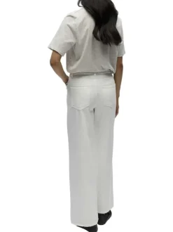 Pantalon blanc uni pourvu d'une coupe bootcut et de multiples poches