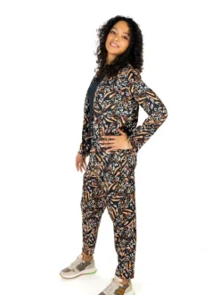 Pantalon blazer noir léopard avec lurex noir brodé dans le tissu