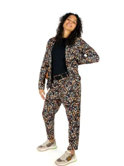 Pantalon blazer noir léopard avec lurex noir brodé dans le tissu