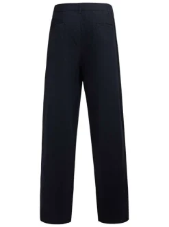Pantalon bleu foncé à coupe droite pourvu d'un cordon de serrage à la taille