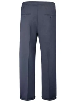 Pantalon bleu foncé à coupe droite pourvu d'une taille élastiquée