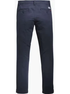 Pantalon bleu marine en coton uni avec poches avant et poches passepoilées arrière