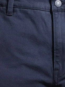 Pantalon bleu marine en coton uni avec poches avant et poches passepoilées arrière