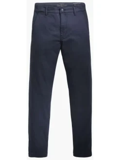 Pantalon bleu marine en coton uni avec poches avant et poches passepoilées arrière