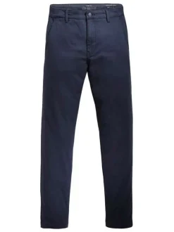 Pantalon bleu marine en coton uni avec poches avant et poches passepoilées arrière