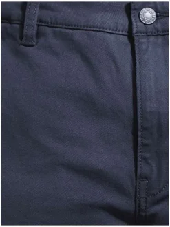 Pantalon bleu marine en coton uni avec poches avant et poches passepoilées arrière
