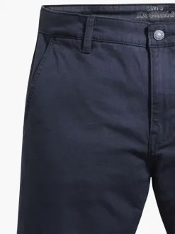 Pantalon bleu marine en coton uni avec poches avant et poches passepoilées arrière