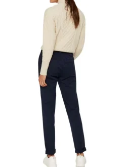 Pantalon bleu marine uni avec une coupe regular fit et une taille mi-haute