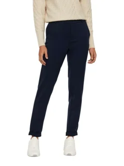 Pantalon bleu marine uni avec une coupe regular fit et une taille mi-haute