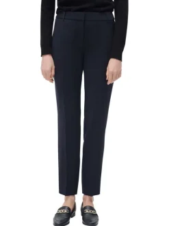 Pantalon bleu marine uni à coupe fuselée avec poches et fermeture zippée