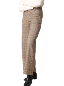Pantalon camel à motif écossais avec deux poches plaquées et coupe évasée