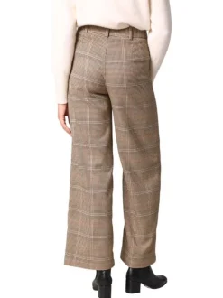Pantalon camel à motif écossais avec deux poches plaquées et coupe évasée