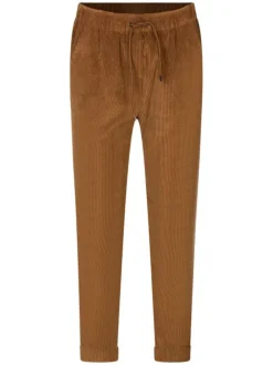 Pantalon caramel uni avec une coupe droite et un lien de serrage
