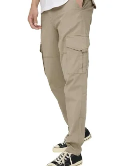 Pantalon Cargo beige uni avec une coupe Regular Fit et à 6 poches