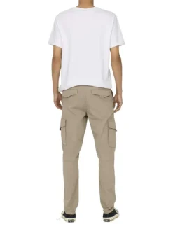 Pantalon Cargo beige uni avec une coupe Regular Fit et à 6 poches