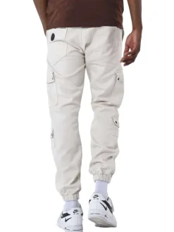 Pantalon Cargo écru uni à coupe slim avec 4 poches à rabat et logo brodé