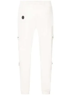 Pantalon Cargo écru uni à coupe slim avec 4 poches à rabat et logo brodé
