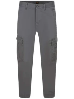 Pantalon cargo en coton anthracite uni à coupe slim et taille intermédiaire