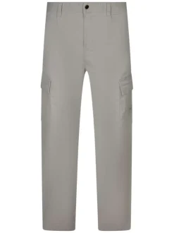 Pantalon cargo en coton beige uni avec une coupe droite et des poches