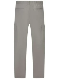 Pantalon cargo en coton beige uni avec une coupe droite et des poches