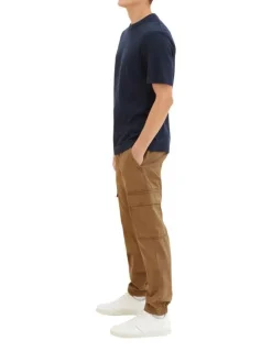 Pantalon Cargo en coton camel uni avec une coupe cargo et des poches latérales