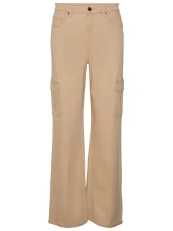 Pantalon cargo en coton écru uni à coupe droite et taille intermédiaire