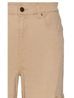 Pantalon cargo en coton écru uni à coupe droite et taille intermédiaire