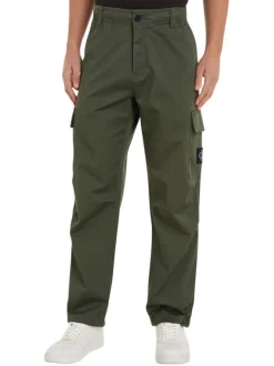 Pantalon cargo en coton kaki uni avec six poches et une coupe regular