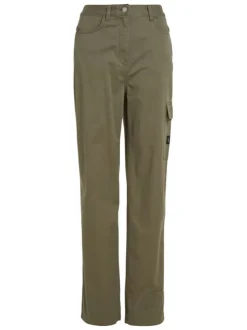 Pantalon cargo en coton kaki uni avec une coupe regular fit et une taille haute