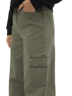 Pantalon cargo en coton kaki uni à coupe droite et taille intermédiaire