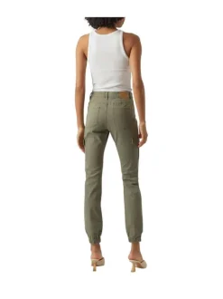 Pantalon cargo en coton kaki uni à coupe skinny et taille intermédiaire