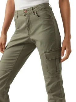 Pantalon cargo en coton kaki uni à coupe skinny et taille intermédiaire