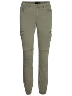 Pantalon cargo en coton kaki uni à coupe skinny et taille intermédiaire