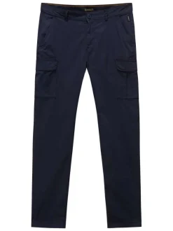 Pantalon cargo en coton marine uni avec des poches et une coupe droite