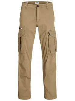 Pantalon Cargo en coton mélangé beige uni avec une coupe droite