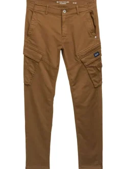 Pantalon Cargo en coton mélangé camel coupe ajustée avec multiples poches