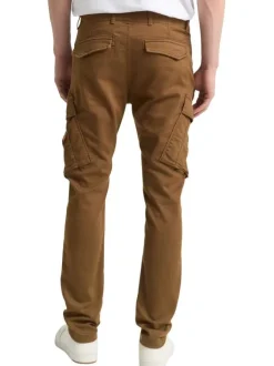 Pantalon Cargo en coton mélangé camel coupe ajustée avec multiples poches