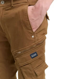 Pantalon Cargo en coton mélangé camel coupe ajustée avec multiples poches