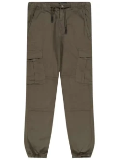 Pantalon cargo en coton mélangé kaki avec une coupe slim et à 6 poches