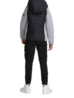 Pantalon Cargo en coton mélangé noir uni coupe slim et poches aux cuisses