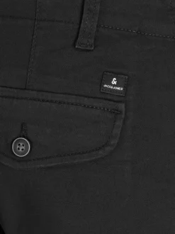 Pantalon Cargo en coton mélangé noir uni coupe slim et poches aux cuisses