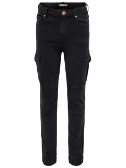 Pantalon cargo en coton noir uni avec une coupe slim et une taille intermédiair