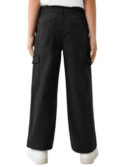 Pantalon cargo en coton noir uni avec une fermeture boutonnée avec zip
