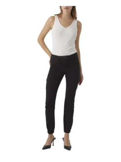 Pantalon cargo en coton noir uni à coupe skinny et taille intermédiaire