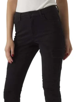 Pantalon cargo en coton noir uni à coupe skinny et taille intermédiaire