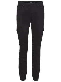 Pantalon cargo en coton noir uni à coupe skinny et taille intermédiaire