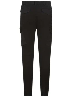 Pantalon Cargo en coton noir uni coupe slim et lien de serrage à la taille