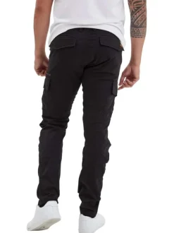 Pantalon Cargo en coton noir uni coupe slim pourvu de multiples poches