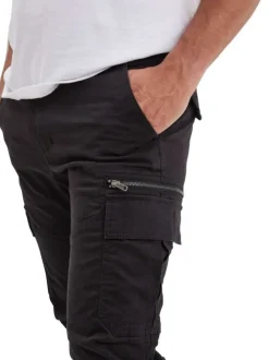 Pantalon Cargo en coton noir uni coupe slim pourvu de multiples poches